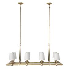 Its brass hoop pendant features 3/5/6/8/10 bulb holders, each designed with a natural linen lampshade. Antique Brass Suspension Linear Chandelier