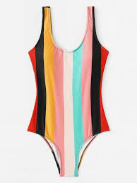 Qui sera le plus beau à la plage cette année ? Maillot De Bain Une Piece Raye Multicolore Mode En Ligne Shein France