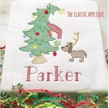 Whimsical Christmas Tree And Girl Sketch Fill Embroidery Design Christmas Tree Embroidery Design Whimsical Christmas Trees Embroidery Designs