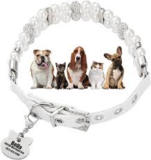 Amazon.com : BMusdog Personalized Pearl Cat Collar Girl Adjustable Leather  Pearl Collar Cat Pearl Neck Strap for Small Dogs Custom Engraved Text ID  Tag with Pet Name and Phone Number(Collar Only, S) :