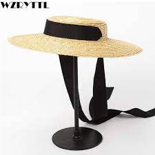 Online Shop 2019 Wide Brim Boater Hat 10cm 15cm Brim Straw Hat Flat Women Summer Kentucky Derby Hat White Bla Sun Hats For Women Boater Hat Wide Brim Straw Hat