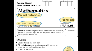 Mock Set 1 9 1 2017 Paper 2 Higher Calculator Youtube