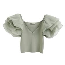Salah satunya adalah memberikan kesan lebih kurus. My402 Sweter Rajut Lengan Pendek Wanita Organza Manis Kerah V Atasan Crop Ramping Lengan Pendek Buy Sweater Organza Sweater Crop Top Product On Alibaba Com