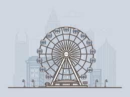 Ferris Wheel In Atlanta Anime Scenery Wallpaper Building Illustration Line Art