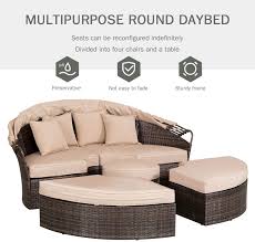 Finding an outdoor daybed cushion. Outdoor Patio Round Daybed With Retractable Canopy Brown Wicker Furniture Clamshell Sectional Seating With Washable Cushions