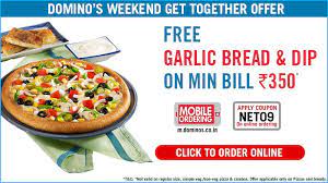 Domino S Weekend Get Together Offer Free Garlic Bread And Dip On Minimum Bill Value Of Rs 350 Food Coupon Bread Dip Veg Pizza