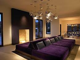 Apartments Alluring Modern Led Tv Screen For Modern Home Theater Design Completed With Purple Living Room Furniture Home Theater Furniture Home Theater Design