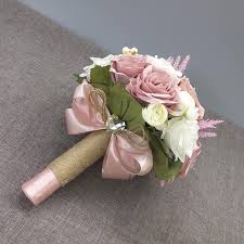Light pink and white wedding bouquets. Buy Abbie Home Bridal Wedding Bouquet 9 Inches Dusty Pink White Roses Real Touch Wedding Flower With Vintage Burlap Handle And Succulents Berries Decor Bouquet Online In Turkey B084kh64gv