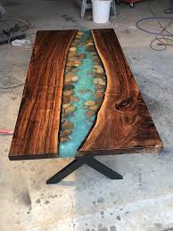 River Table Wirh Walnut And River Stone Live Edge Coffee Etsy Wood Resin Table Resin Furniture Wood Table Design