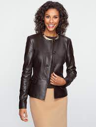 Talbots Jewel Neck Leather Jacket Business Outfits Women Clothes For Women Leather Jacket Outfits
