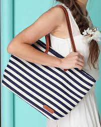 Unique Leisure Navy Strip Printed Nice Handbag Printed Handbags Best Handbags Fashion