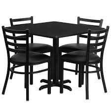 Bergamo 36 Inch Square Restaurant Dining Set Table And Chair Sets Laminate Table Top Metal Chairs