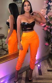 Black And Orange Cargo Pants Neon Orange Cargo Trousers Mina Neon Party Outfits Cargo Trousers Party Outfit