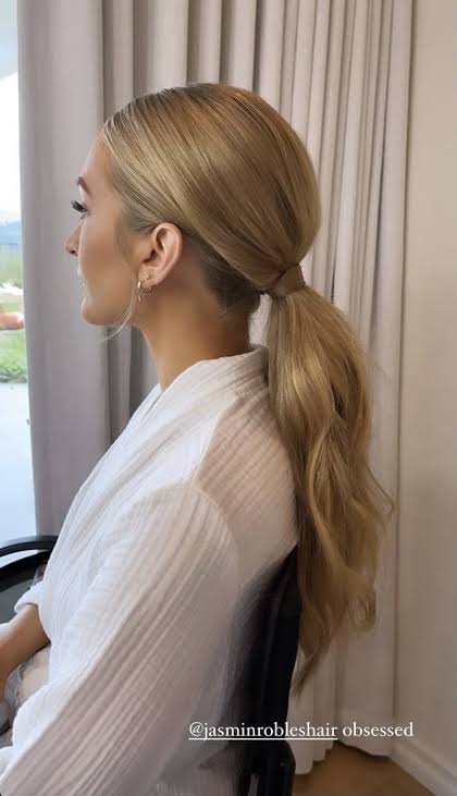 Elegant Low Ponytail Hairstyle | Sleek low ponytail blonde, Slick back party pony, Low ponytail hairstyles