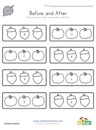 This page provides information on the 1st grade scope and sequence by subject, including chapters and number of activities. Fall Before And After Alphabet Worksheet All Kids Network