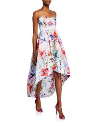 Parker Black Roxanne Floral Strapless Sweetheart High Low Bustier Satin Gown Satin Gown Satin Evening Gown Fashion