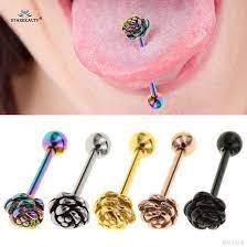 Starbeauty 1pc Black Rose Tongue Piercing Tongue Ring Stainless Steel Helix Piercing Langue Pircing Tongpi Tongue Piercing Jewelry Tongue Piercing Tongue Rings