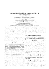 Decomposing a square matrix into a lower triangular matrix and an upper triangular matrix. Pdf The Ldu Decomposition For The Fundamental Matrix Of Time Varying Systems