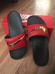 Black And Gold Nike Slides Womens Custom Nike Benassi Slides Limited Edition Nike Benassi Slides Custom Nike Shoes Nike Gold
