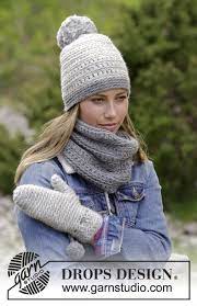Earl Grey Drops 182 33 The Set Consists Of Crochet Hat Neck Warmer And Mittens The Piece Is Worked In Drop Crochet Hats Crochet Vintage Crochet Patterns