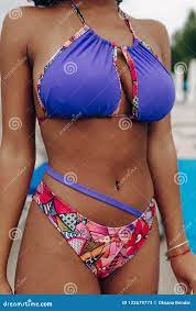 Close Up Detail of Beautiful Woman Body with Big Breast Wearing Pink Purple  Bikini on Hotel Resort Beach Stock Image - Image of healthy, coastline:  122679773