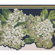 Six creamy white petals form perianths with a white corona edged in a beautiful, modern shade of coral. York Wallcoverings Garden Flowers Wallpaper Border White Rona