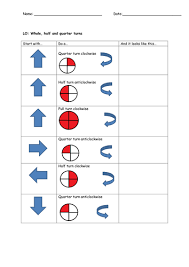 Whole Half And Quarter Turns Math Addition Worksheets First Grade Math Worksheets Turn Ons