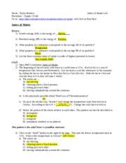 In the states of matter simulation, choose the solid, liquid, and 4. States Of Matter Phet Lab 1 Name Taylor Bushart States Of Matter Lab Procedure Chapter 15 Lab Go To Course Hero