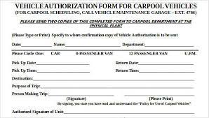 Sample forms for authorized drivers : Free 16 Vehicle Authorization Forms In Pdf Ms Word
