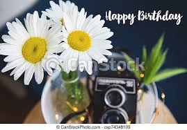 Rhyming happy birthday poems for birthday verses for cards. Old Vintage Camera With A Bouquet Of Daisy Flowers On A Wooden Board Inscription Happy Birthday Old Vintage Rustic Camera Canstock