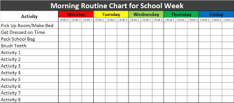 Free Morning Routine Chart For Kids Excel Template Trees