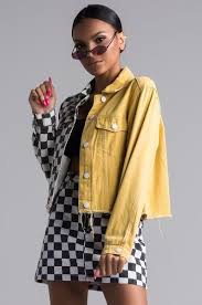 Black And White Checkered Denim Jacket Half Yella Half Checkered Denim Jacket Jackets Printed Denim Printed Denim Jacket