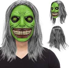 Creepy Smiling Demon Mask Costume Halloween Scary Evil Mask with Grey Hair  Horror Ghost Mask Cosplay Prop for Adults (Green Demon) : Amazon.co.uk:  Toys & Games