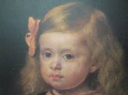 Vintage Framed Print, Diego Velázquez, Infanta Margaret Theresa, Young  Blond Hair Girl, Ornate Black Carved Wood Frame, Mid Century 50s 60s