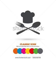 Chef Hat Sign Icon Cooking Symbol Cooks Hat With Fork And Spoon Classic Flat Icon Colored Circles Vector Sign Icon Colored Circles Symbols
