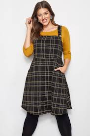 Black Yellow Checked Pinafore Plus Size 16 To 36 Check Pinafore Dress Plus Size Pinafore Dress Fashion