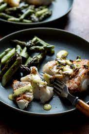 Pan Seared Hake And Asparagus With Aioli Recipe Nyt Cooking Seafood Entrees Recipes Spring Recipes