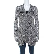 zac posen silver sequin embellished knit long sleeve cardigan l