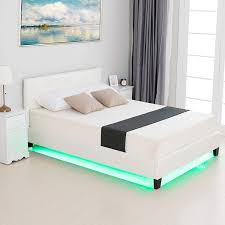 Essix offers trendy and decorative bed set collections, allowing everyone to create his own style in the bedroom by playing with the fabrics, colors and patterns. Amazon Com Lagrima Full Size Led Bed Modern Upholstered Faux Leather Bed With 8 Color Changing Led Light 2 8 Inch Solid Wooden Slats Support White Full Kitchen Dining