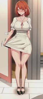 daeun (sextudy group), sextudy group, absurdres, highres, 1girl, blue eyes,  blush, door, dress, embarrassed, long hair, open mouth, orange hair, shoes,  white dress - Image View - | Gelbooru - Free Anime and Hentai Gallery