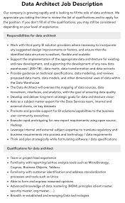 Data Architect Job Description | Velvet Jobs