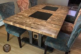 Butcher block dining room table made with steel farmhouse legs. Worth Doing Well Unique Furniture Design An End Grain Butcher Block Style Dining Table In Butcher Block Dining Table Custom Dining Room Wood Dining Table Diy