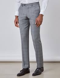 Shop slim fit men's pant styles. 100 Wool Prince Of Wales Plaid Men S Slim Fit Suit Pants In Grey Light Blue Hawes Curtis Usa
