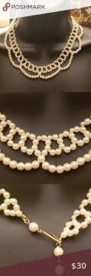 Vintage Faux Pearl Bib Collar Necklace Womens Jewelry Necklace Collar Necklace Faux Pearl