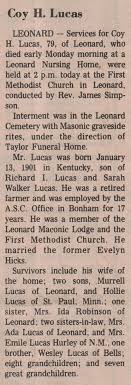 Memorial: Coy Hubert Lucas