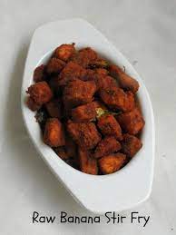 Spicy Raw Banana Stir Fry Raw Banana Banana Recipes Indian Indian Food Recipes Vegetarian