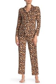 Pj Couture Leopard Print Notch Collar Pajama Set Nordstrom Rack