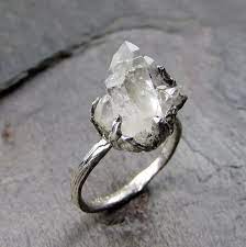 Natural Arkansas Quartz Crystal Cluster Sterling Silver Gemstone Ring Raw Rough Crystal Recycl Crystal Engagement Rings Arkansas Quartz Crystal Crystal Jewelry