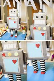 Surprise Robot Themed Baby Shower On To Baby Robot Baby Showers Vintage Baby Shower Boy Boys Valentines Boxes