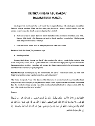 Putra, lulusan smp/mts atau sederajat. Kritikan Kisah Abu Darda Dalam
